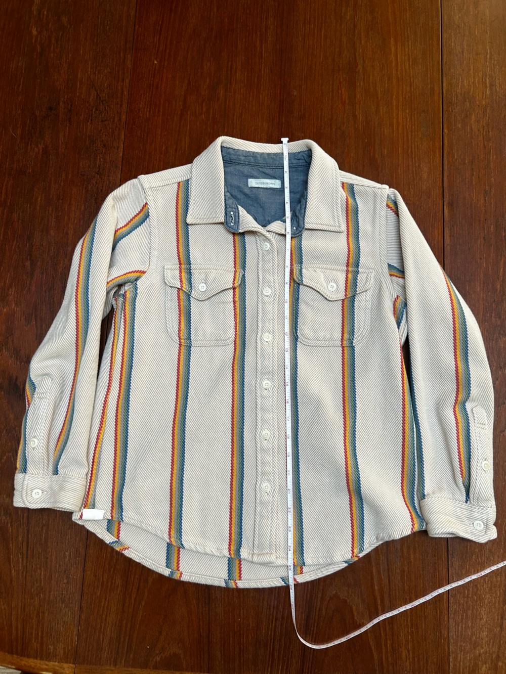 Outerknown Cream Button-Down Shirt with Rainbow Stripe Accents